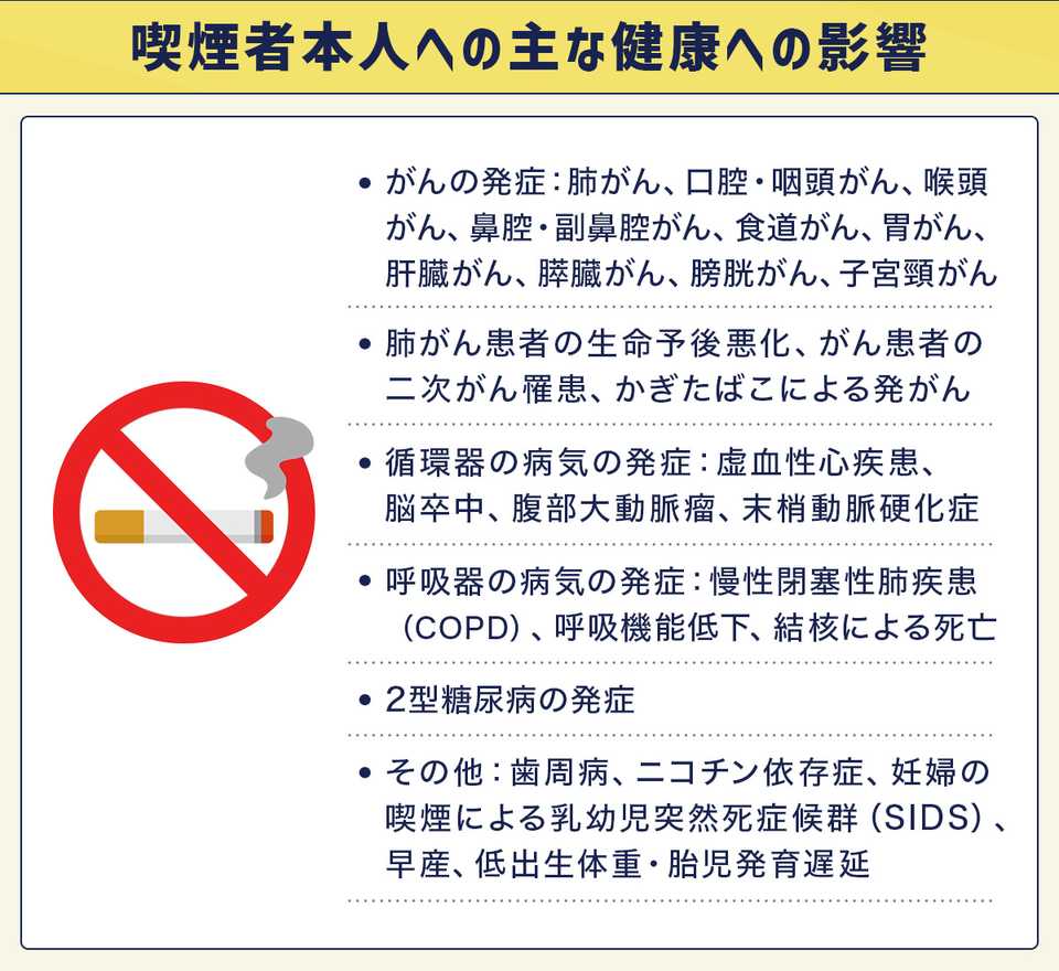 喫煙者本人への主な健康への影響